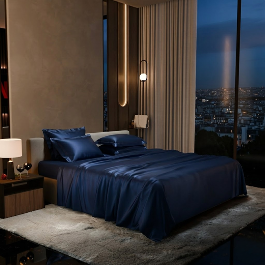 Navy Blue Satin Silk Bedsheet