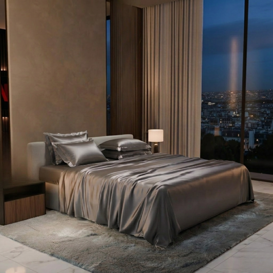 Silver Grey Satin Silk Bedsheet