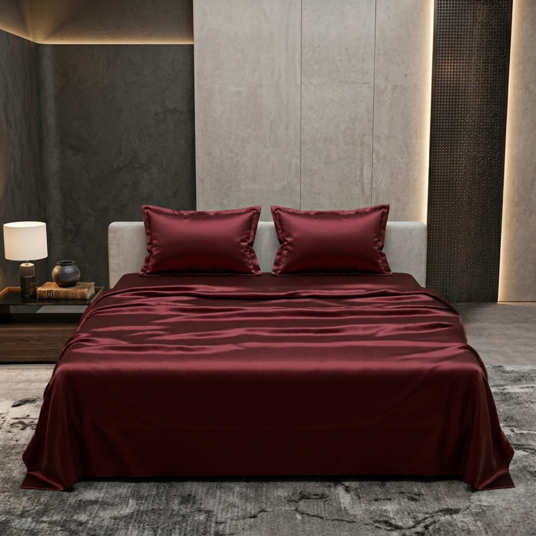 Deep Wine Satin Silk Bedsheet