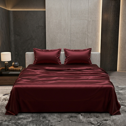 Deep Wine Satin Silk Bedsheet