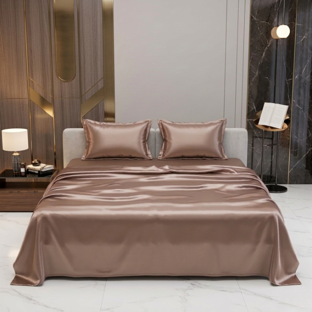 Elegant Taupe Satin Silk Bedsheet
