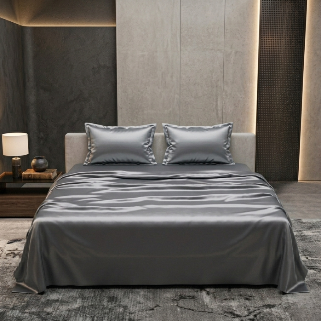 Silver Grey Satin Silk Bedsheet