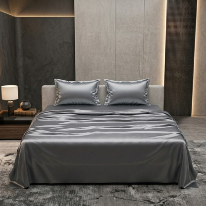 Silver Grey Satin Silk Bedsheet