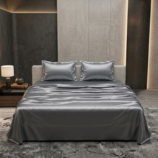 Silver Grey Satin Silk Bedsheet