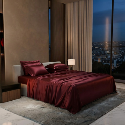 Deep Wine Satin Silk Bedsheet