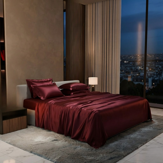 Deep Wine Satin Silk Bedsheet