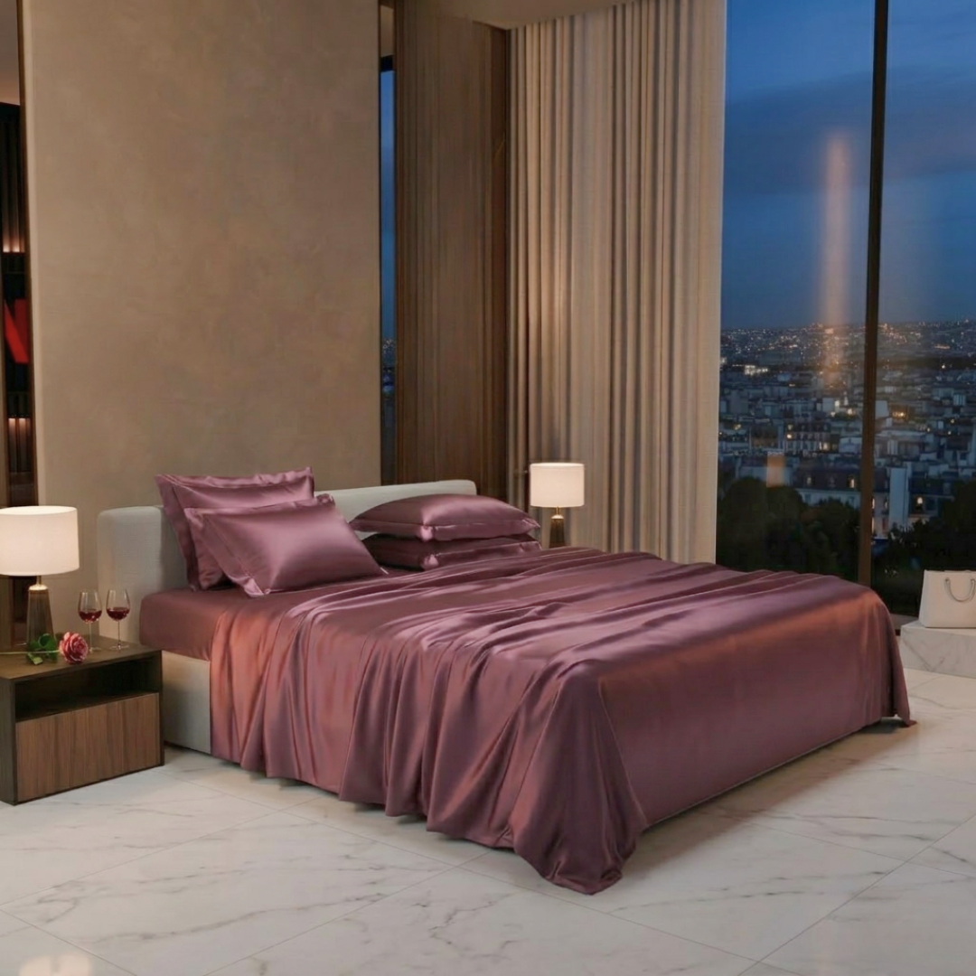 Rich Mauve Satin Silk Bedsheet