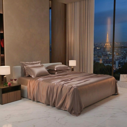 Elegant Taupe Satin Silk Bedsheet
