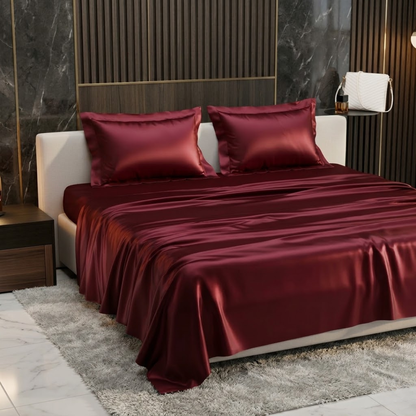 Deep Wine Satin Silk Bedsheet