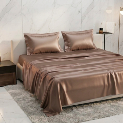 Elegant Taupe Satin Silk Bedsheet