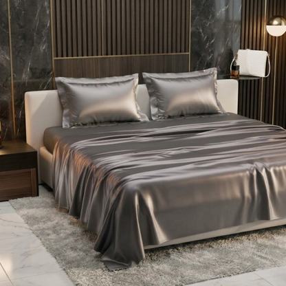Silver Grey Satin Silk Bedsheet