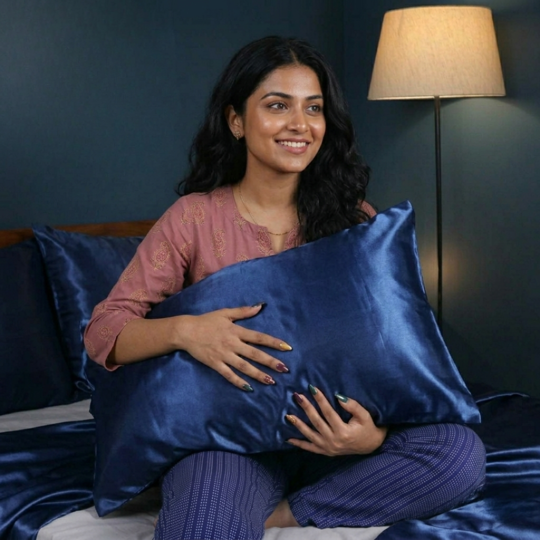 Navy Blue Satin Silk Bedsheet
